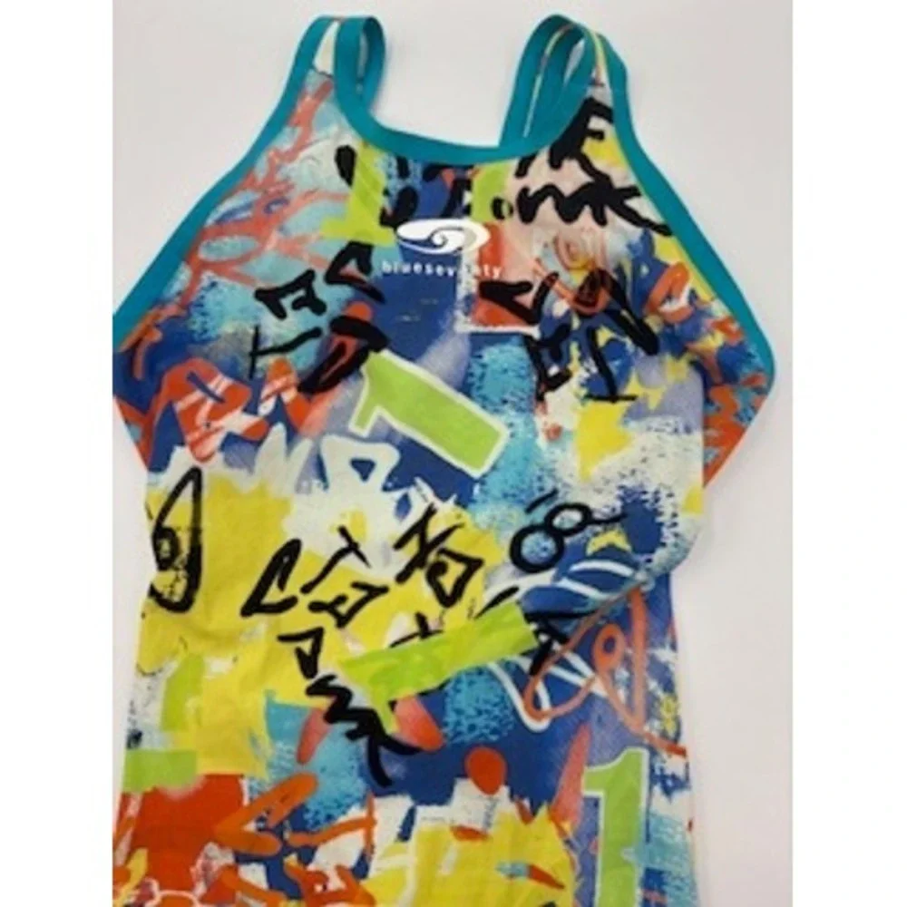 Blueseventy‎ Nero Fit Swimsuit W10 Multicolor Graffiti Tech Suit Kneeskin Youth